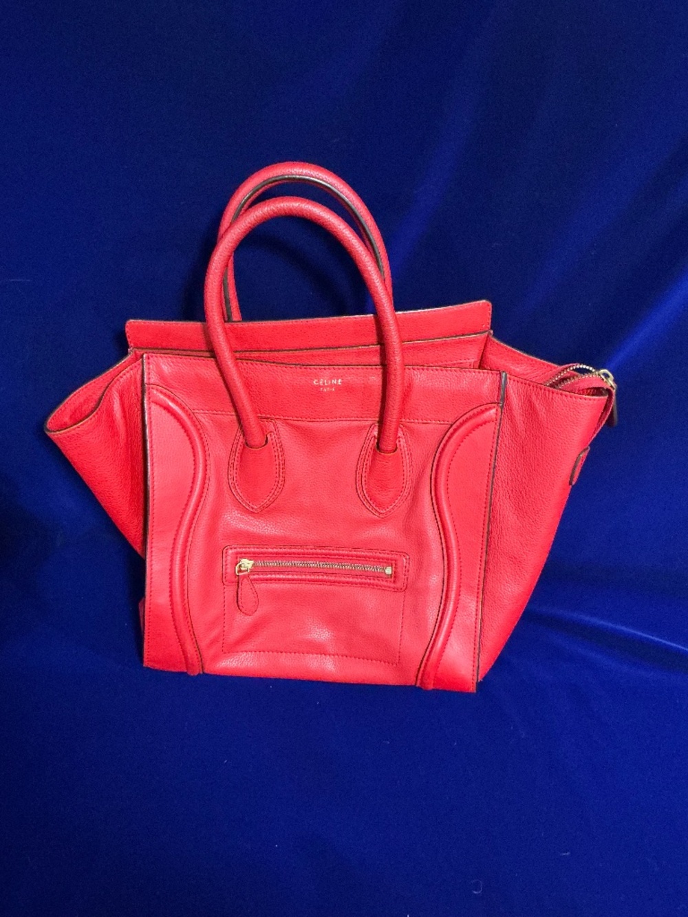Celine red mini luggage tote